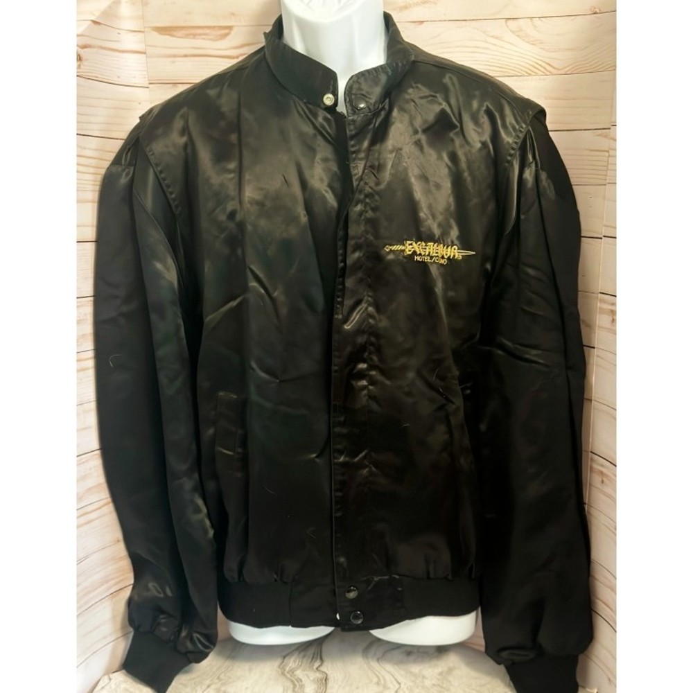 Rare Vintage Excalibur Hotel Casino Las Vegas Black Satin Jacket Size Large